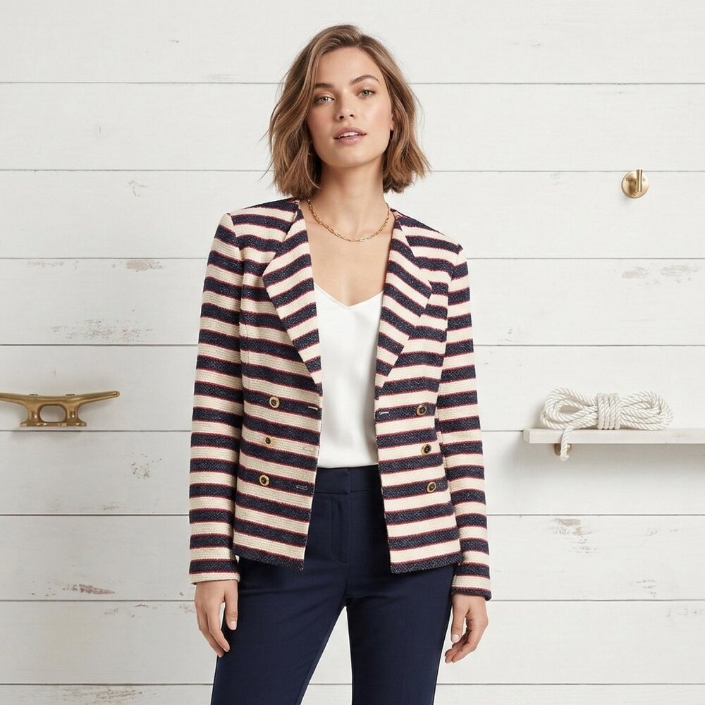 Cabi Love Carol Cruise Blazer Black Cream Stripes Nautical Preppy 6